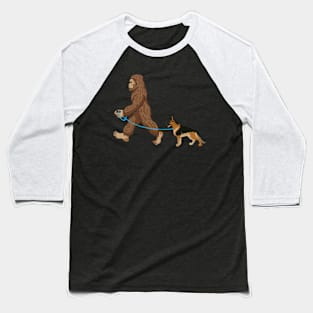 Bigfoot Dog Walk German Shepherd - Sasquatch Dog Lover Baseball T-Shirt